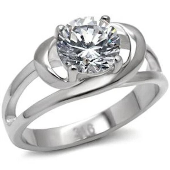 Art Deco Cubic Zirconia Solitaire Engagement Ring Size 9 10 Silver RhodiumPlated - Picture 2 of 6